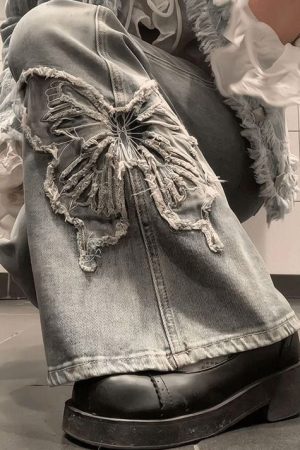 Casual Day Outfits, Easy Trendy Outfits Butterfly Aesthetic Y2K Flare Jeans