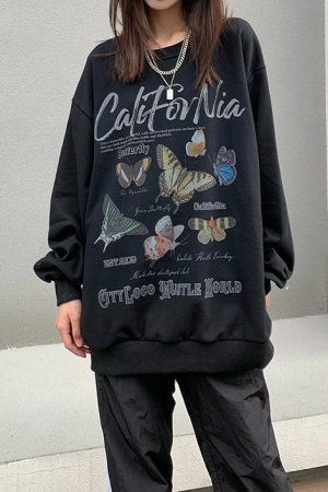 Casual Day Outfits, Easy Trendy Outfits Butterfly Print Aesthetic Sweatshirt