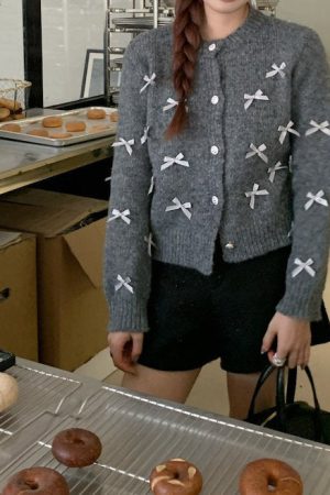 Casual Day Outfits, Easy Trendy Outfits Coquette Aesthetic Grey Cardigan