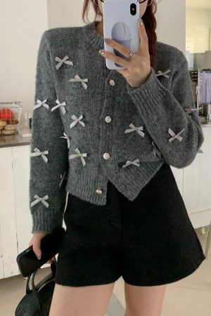 Casual Day Outfits, Easy Trendy Outfits Coquette Aesthetic Grey Cardigan