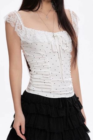 Casual Day Outfits, Easy Trendy Outfits Coquette Polka Dot Ruched Top