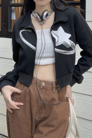 Casual Day Outfits, Easy Trendy Outfits Cyber Star Zip Up Top