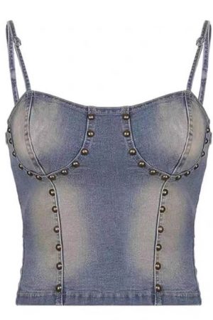 Casual Day Outfits, Easy Trendy Outfits Fairy Grunge Denim Rivet Top