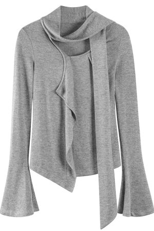 Casual Day Outfits, Easy Trendy Outfits Fall Feels Cozy Tie Neck Knit Top