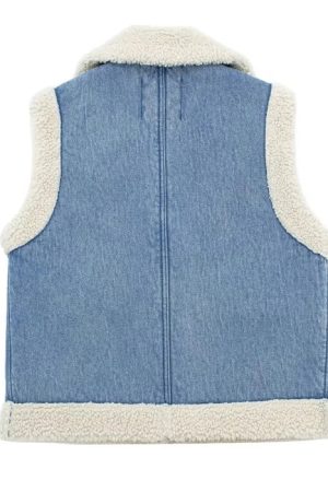 Casual Day Outfits, Easy Trendy Outfits Faux Sherpa Lined Denim Vest