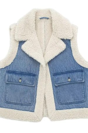Casual Day Outfits, Easy Trendy Outfits Faux Sherpa Lined Denim Vest