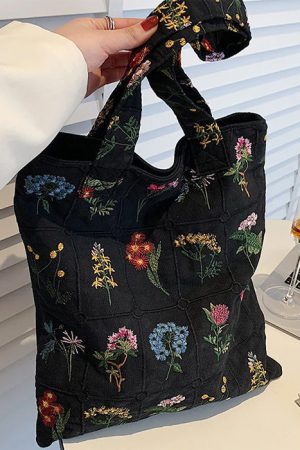 Casual Day Outfits, Easy Trendy Outfits Floral Embroidered Tote Bag