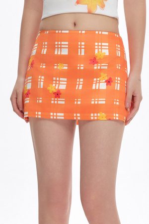 Casual Day Outfits, Easy Trendy Outfits Floral Gingham Mini Skirt