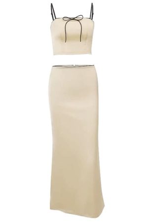 Casual Day Outfits, Easy Trendy Outfits French Summer Satin Top & Maxi Skirt Set