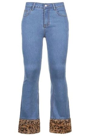 Casual Day Outfits, Easy Trendy Outfits Fuzzy Leopard Trim Jeans