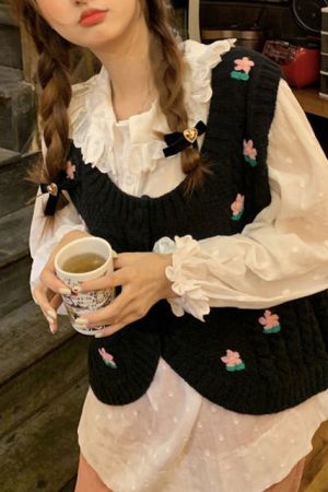 Casual Day Outfits, Easy Trendy Outfits Grandmacore Knit Vest