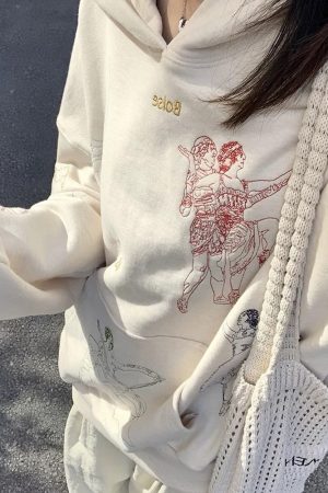 Casual Day Outfits, Easy Trendy Outfits Greek-Roman Art Embroidery Aesthetic Hoodie