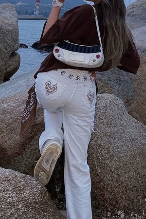 Casual Day Outfits, Easy Trendy Outfits Heart Embroidery Cargo Jeans