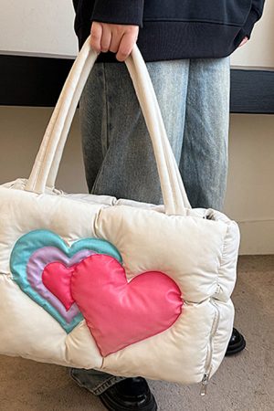 Casual Day Outfits, Easy Trendy Outfits Heart Puffer Handbag