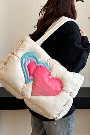 Casual Day Outfits, Easy Trendy Outfits Heart Puffer Handbag
