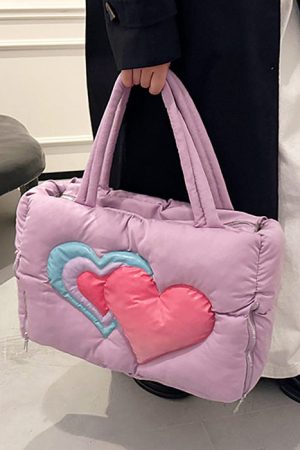 Casual Day Outfits, Easy Trendy Outfits Heart Puffer Handbag