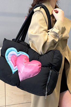 Casual Day Outfits, Easy Trendy Outfits Heart Puffer Handbag