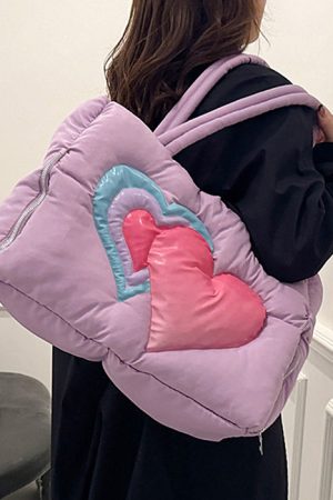 Casual Day Outfits, Easy Trendy Outfits Heart Puffer Handbag