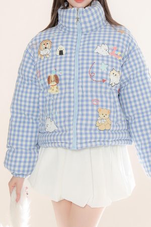 Casual Day Outfits, Easy Trendy Outfits Korean Aesthetic Checker Puffer Jacket