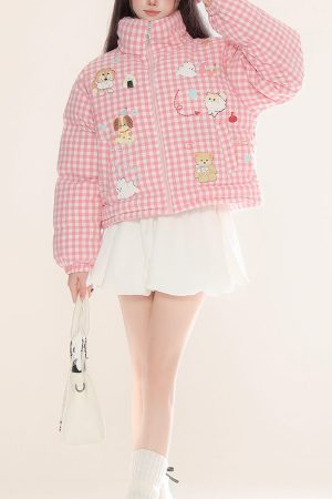 Casual Day Outfits, Easy Trendy Outfits Korean Aesthetic Checker Puffer Jacket