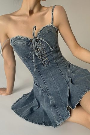 Casual Day Outfits, Easy Trendy Outfits Lace Up Denim Dress