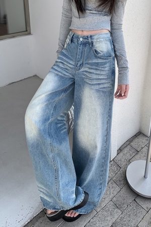 Casual Day Outfits, Easy Trendy Outfits Light Blue Washed Wide-Leg Jeans