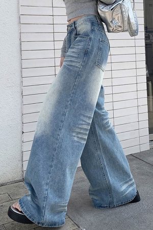 Casual Day Outfits, Easy Trendy Outfits Light Blue Washed Wide-Leg Jeans