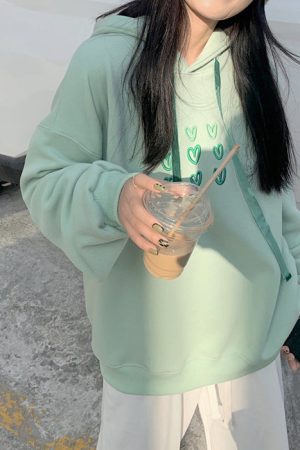 Casual Day Outfits, Easy Trendy Outfits Mint Aesthetic Heart Hoodie