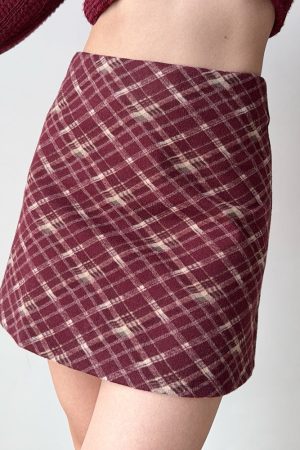 Casual Day Outfits, Easy Trendy Outfits Preppy Burgundy Plaid Mini Skirt