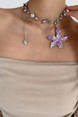 Casual Day Outfits, Easy Trendy Outfits Purple Tropical Flower Choker