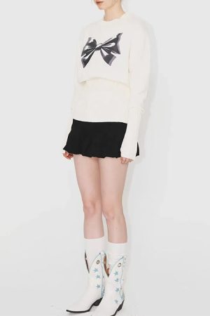 Casual Day Outfits, Easy Trendy Outfits Soft Girl Aesthetic Bow Jumper