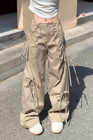 Casual Day Outfits, Easy Trendy Outfits Soft Girl Bows Wide-Leg Cargo Pants