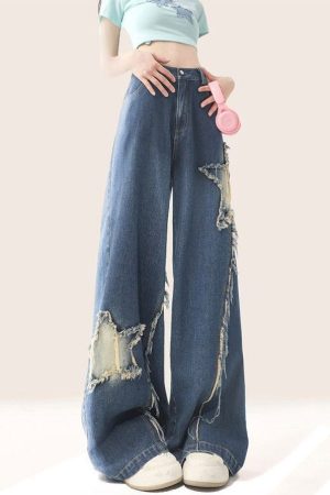 Casual Day Outfits, Easy Trendy Outfits Star Patch Wide Leg Jeans