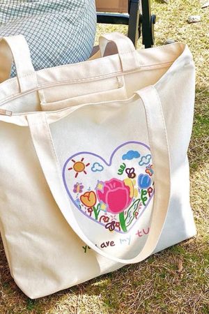 Casual Day Outfits, Easy Trendy Outfits Tulip Embroidery Aesthetic Tote Bag