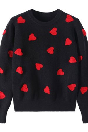 Casual Day Outfits, Easy Trendy Outfits Vintage Red Hearts Sweater