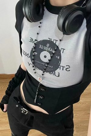 Casual Day Outfits, Easy Trendy Outfits Vinyl Print Crop Top