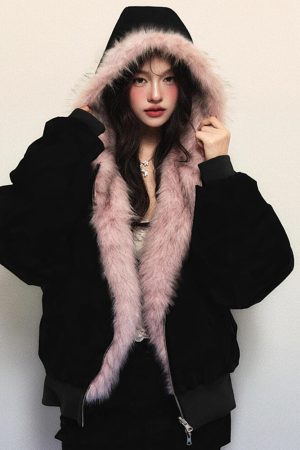 Casual Day Outfits, Easy Trendy Outfits Y2K Fur-Lined Zip-Up Jacket