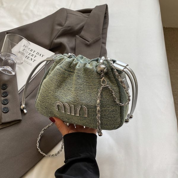 Casual Denim Bucket Bag for Women - Trendy Drawstring Shoulder Bag, Versatile Summer 2025 Style