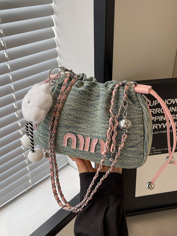 Casual Denim Bucket Bag for Women - Trendy Drawstring Shoulder Bag, Versatile Summer 2025 Style
