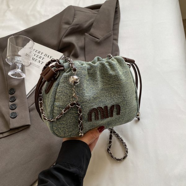 Casual Denim Bucket Bag for Women - Trendy Drawstring Shoulder Bag, Versatile Summer 2025 Style