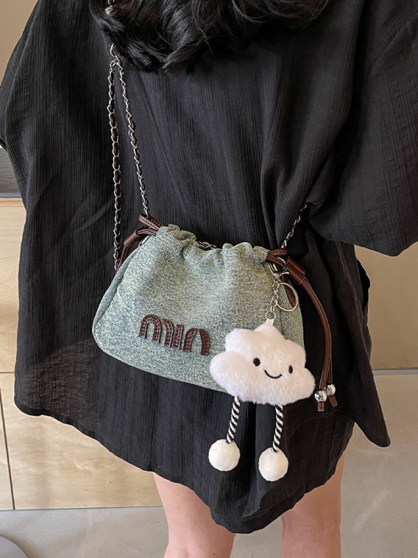 Casual Denim Bucket Bag for Women - Trendy Drawstring Shoulder Bag, Versatile Summer 2025 Style