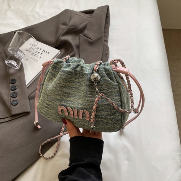 Casual Denim Bucket Bag for Women - Trendy Drawstring Shoulder Bag, Versatile Summer 2025 Style