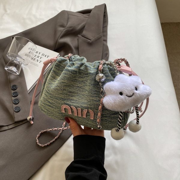 Casual Denim Bucket Bag for Women - Trendy Drawstring Shoulder Bag, Versatile Summer 2025 Style
