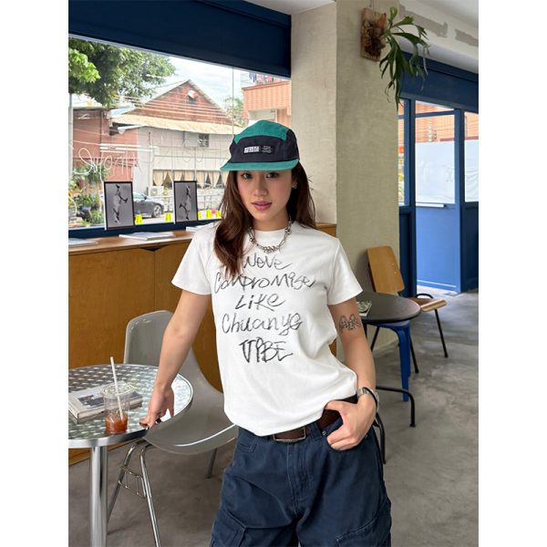 Casual Letter Print Short Sleeve T-Shirt for Women - Versatile Round Neck Summer Top in Spicy Girl Style, Korean Fashion