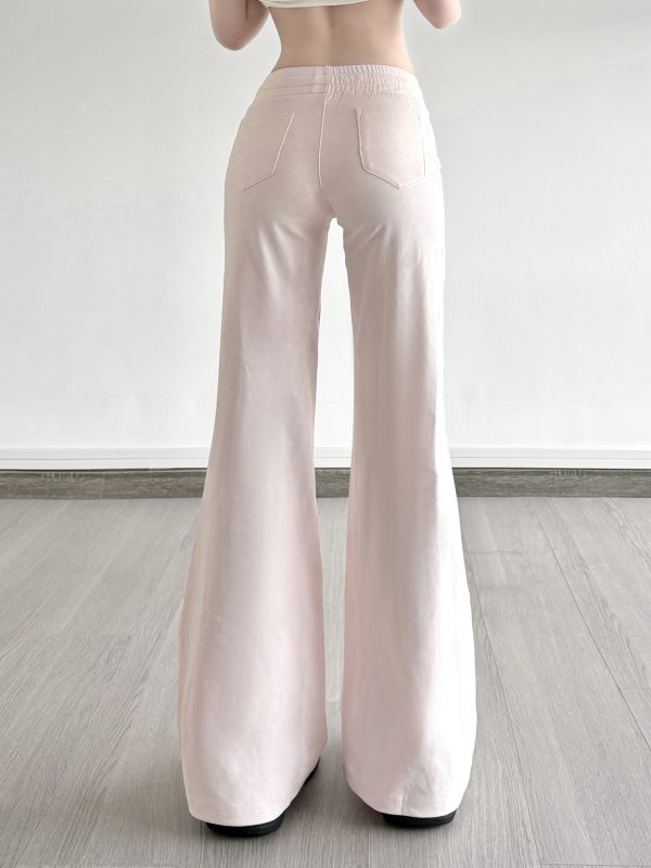 Casual Rhinestone Elastic Waist Drawstring Pants for Women - Versatile Low Waist Slightly Flared Slim Long Trousers, Y2K Style