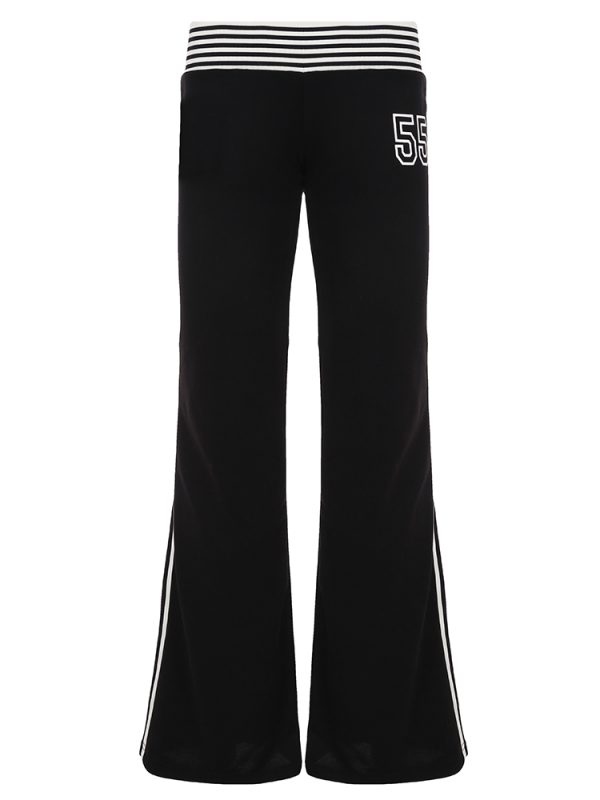 Casual Striped Waistband Digital Print Pants for Women - Low Waist Slim Fit Straight Leg Knit Trousers, American Street Style