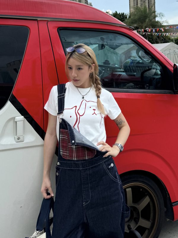 Casual Summer Cartoon Graphic T-Shirt for Women - American Style Straight Shoulder, Round Neck, Slightly Loose Short Sleeves