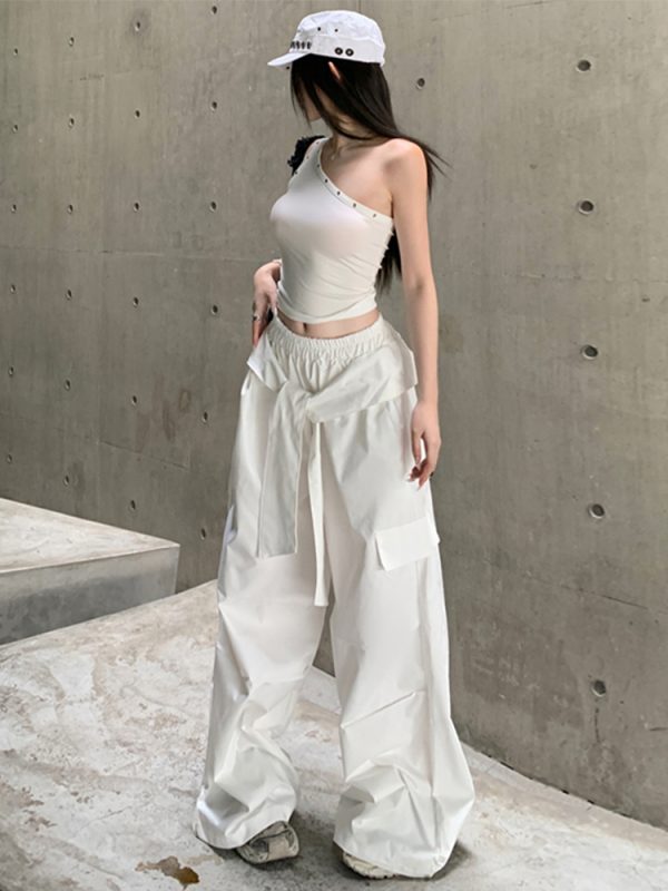 Casual Wide-Leg Cargo Pants for Women - Drawstring Elastic Waist, Trendy Sports Style, Loose Fit Dance Trousers