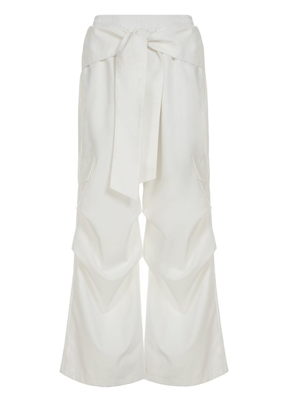Casual Wide-Leg Cargo Pants for Women - Drawstring Elastic Waist, Trendy Sports Style, Loose Fit Dance Trousers
