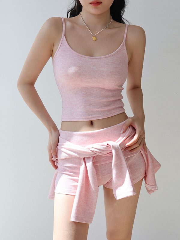 Casual Young Girl Three-Piece Set - Comfortable Cardigan, Cami Vest, and Shorts - Perfect for Home and Relaxation